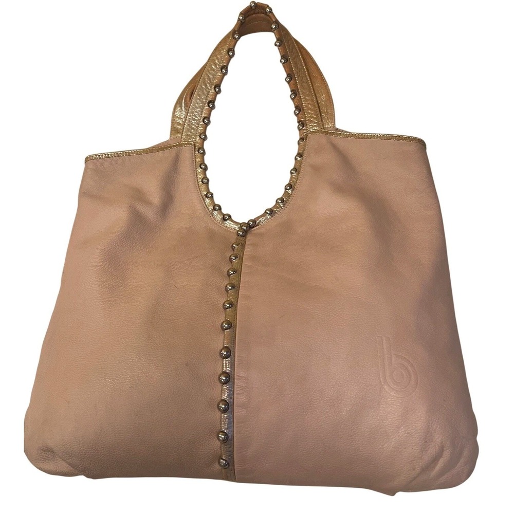Bon Bonite Blush Pink Leather Hobo Shoulder Bag Metal Beads Dark Cottage Grunge - Picture 2 of 12
